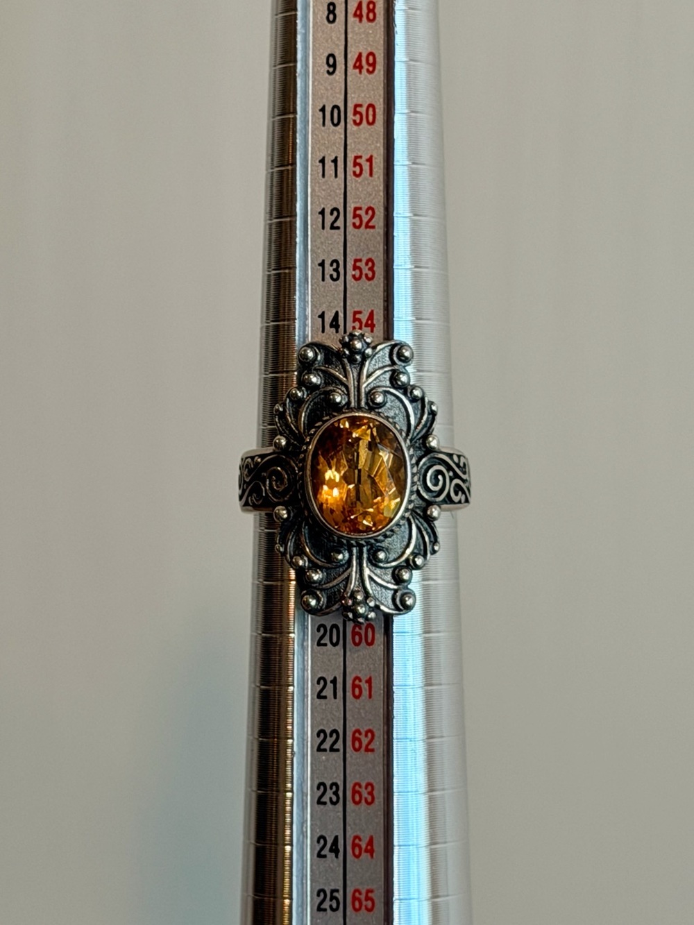 Bali Style 925 Sterling Silver Citrine Statement Ring with Oxidized Finish